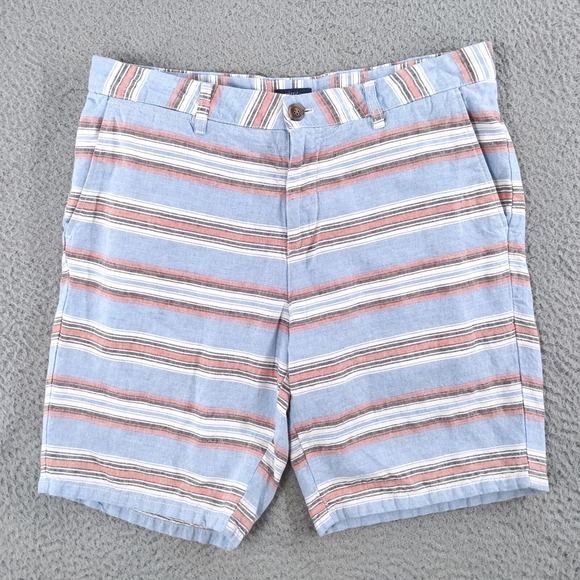 johnnie-O Other - johnnie-O Shorts Mens 32 Gulf Blue Red Striped Linen Blend 9" Inseam Chino